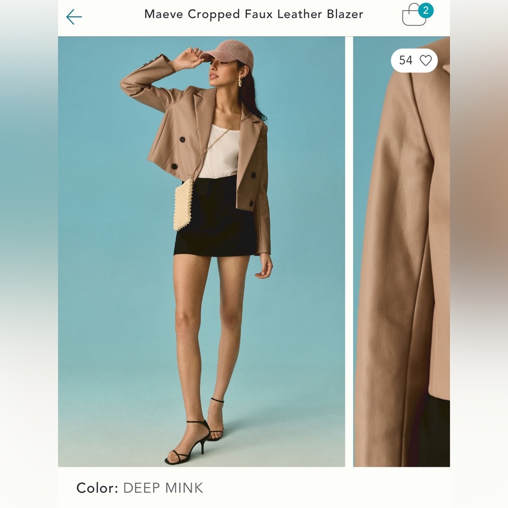 Maeve Cropped Faux Leather Blazer in Deep Mink size 6/Small NWOT